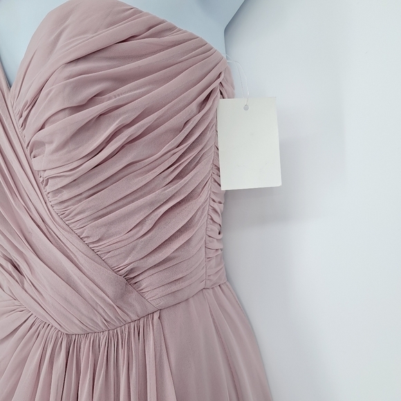 The Dessy Collection One Shoulder Draped Front Slit Maxi Dress Suede Rose Sz 4 - Picture 7 of 12